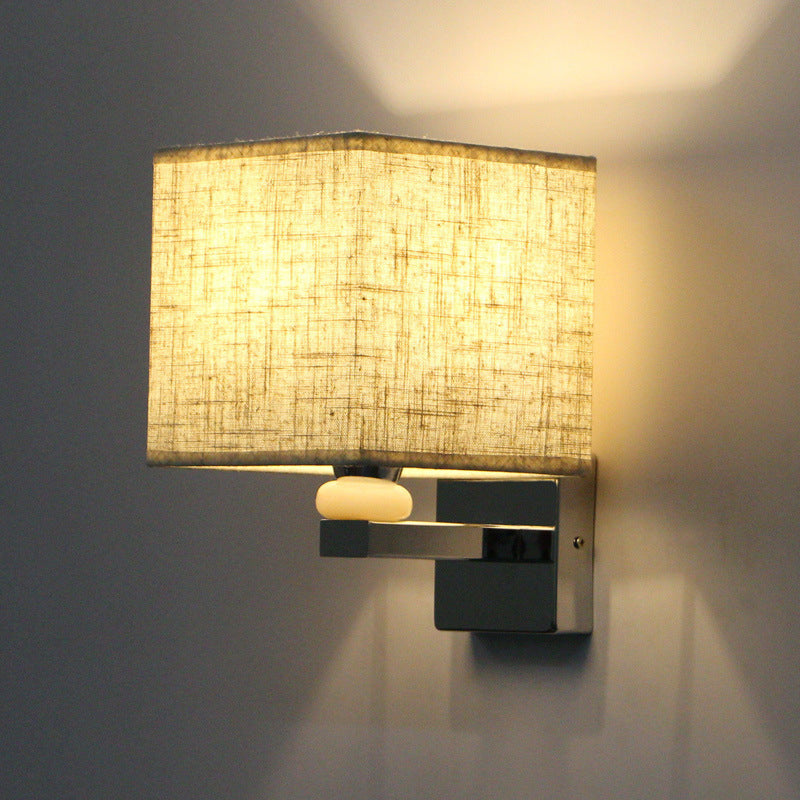 Nordic Cubic Wall Sconce Fabric 1-Light Dining Room Wall Mount Light Fixture in Beige/White/Flaxen Clearhalo 'Cast Iron' 'Glass' 'Industrial' 'Modern wall lights' 'Modern' 'Tiffany' 'Traditional wall lights' 'Wall Lamps & Sconces' 'Wall Lights' Lighting' 1982852