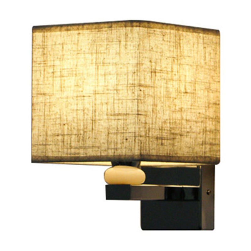 Nordic Cubic Wall Sconce Fabric 1-Light Dining Room Wall Mount Light Fixture in Beige/White/Flaxen Clearhalo 'Cast Iron' 'Glass' 'Industrial' 'Modern wall lights' 'Modern' 'Tiffany' 'Traditional wall lights' 'Wall Lamps & Sconces' 'Wall Lights' Lighting' 1982853