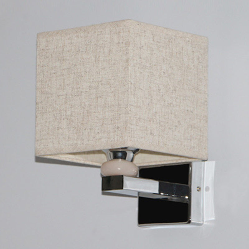 Nordic Cubic Wall Sconce Fabric 1-Light Dining Room Wall Mount Light Fixture in Beige/White/Flaxen Clearhalo 'Cast Iron' 'Glass' 'Industrial' 'Modern wall lights' 'Modern' 'Tiffany' 'Traditional wall lights' 'Wall Lamps & Sconces' 'Wall Lights' Lighting' 1982854