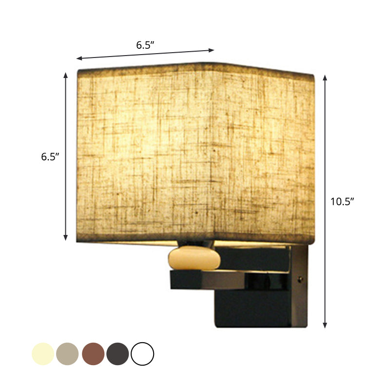 Nordic Cubic Wall Sconce Fabric 1-Light Dining Room Wall Mount Light Fixture in Beige/White/Flaxen Clearhalo 'Cast Iron' 'Glass' 'Industrial' 'Modern wall lights' 'Modern' 'Tiffany' 'Traditional wall lights' 'Wall Lamps & Sconces' 'Wall Lights' Lighting' 1982855