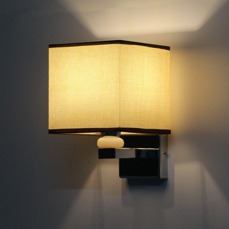 Nordic Cubic Wall Sconce Fabric 1-Light Dining Room Wall Mount Light Fixture in Beige/White/Flaxen Flaxen Clearhalo 'Cast Iron' 'Glass' 'Industrial' 'Modern wall lights' 'Modern' 'Tiffany' 'Traditional wall lights' 'Wall Lamps & Sconces' 'Wall Lights' Lighting' 1982856