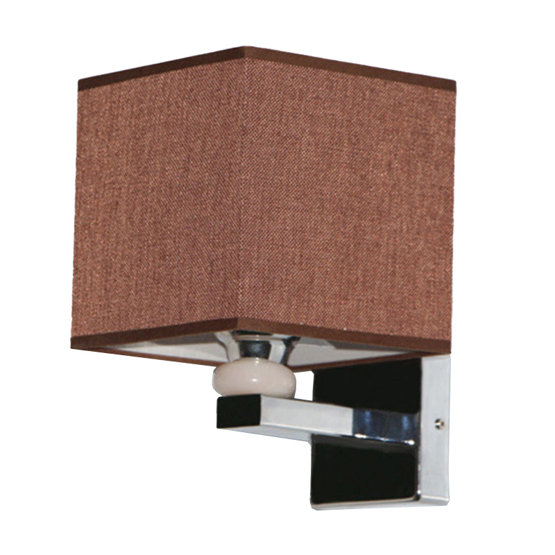 Nordic Cubic Wall Sconce Fabric 1-Light Dining Room Wall Mount Light Fixture in Beige/White/Flaxen Clearhalo 'Cast Iron' 'Glass' 'Industrial' 'Modern wall lights' 'Modern' 'Tiffany' 'Traditional wall lights' 'Wall Lamps & Sconces' 'Wall Lights' Lighting' 1982859