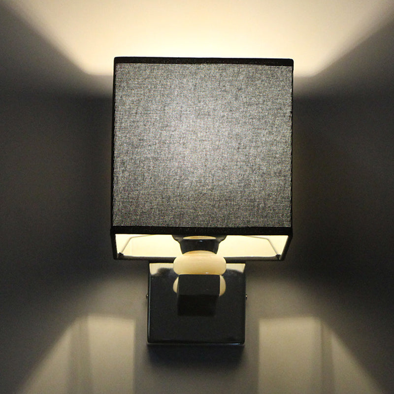 Nordic Cubic Wall Sconce Fabric 1-Light Dining Room Wall Mount Light Fixture in Beige/White/Flaxen Black Clearhalo 'Cast Iron' 'Glass' 'Industrial' 'Modern wall lights' 'Modern' 'Tiffany' 'Traditional wall lights' 'Wall Lamps & Sconces' 'Wall Lights' Lighting' 1982860
