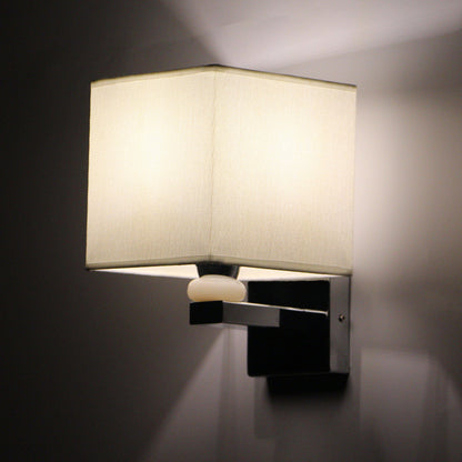 Nordic Cubic Wall Sconce Fabric 1-Light Dining Room Wall Mount Light Fixture in Beige/White/Flaxen White Clearhalo 'Cast Iron' 'Glass' 'Industrial' 'Modern wall lights' 'Modern' 'Tiffany' 'Traditional wall lights' 'Wall Lamps & Sconces' 'Wall Lights' Lighting' 1982862