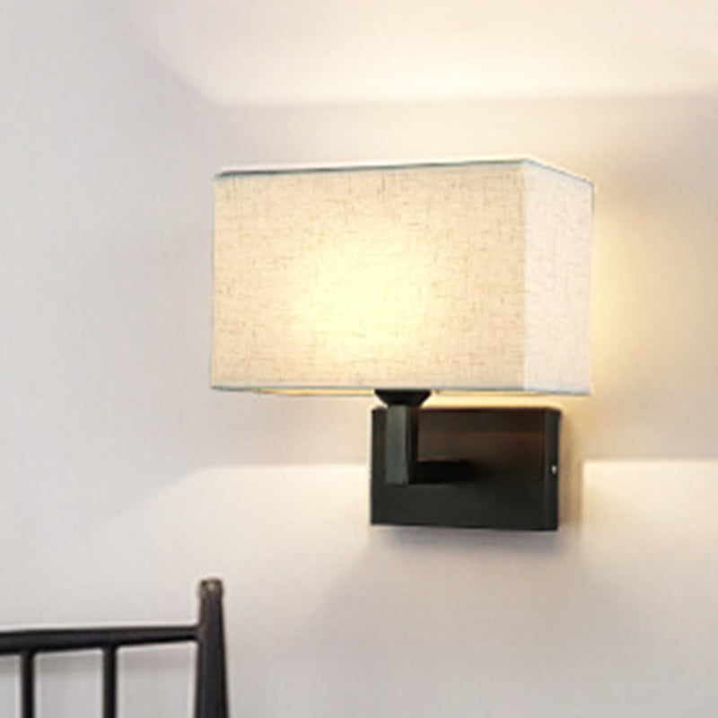 Rectangular Wall Lighting Minimalist Fabric 1 Head Beige/Flaxen Wall Mounted Light for Bedroom Beige Clearhalo 'Cast Iron' 'Glass' 'Industrial' 'Modern wall lights' 'Modern' 'Tiffany' 'Traditional wall lights' 'Wall Lamps & Sconces' 'Wall Lights' Lighting' 1982864