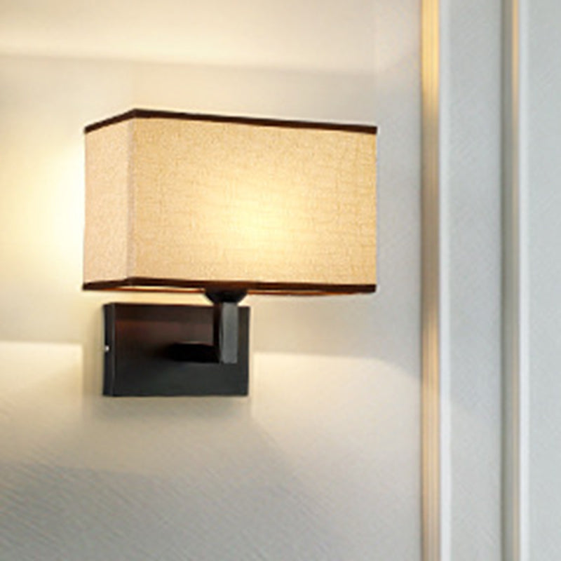 Rectangular Wall Lighting Minimalist Fabric 1 Head Beige/Flaxen Wall Mounted Light for Bedroom Flaxen Clearhalo 'Cast Iron' 'Glass' 'Industrial' 'Modern wall lights' 'Modern' 'Tiffany' 'Traditional wall lights' 'Wall Lamps & Sconces' 'Wall Lights' Lighting' 1982869