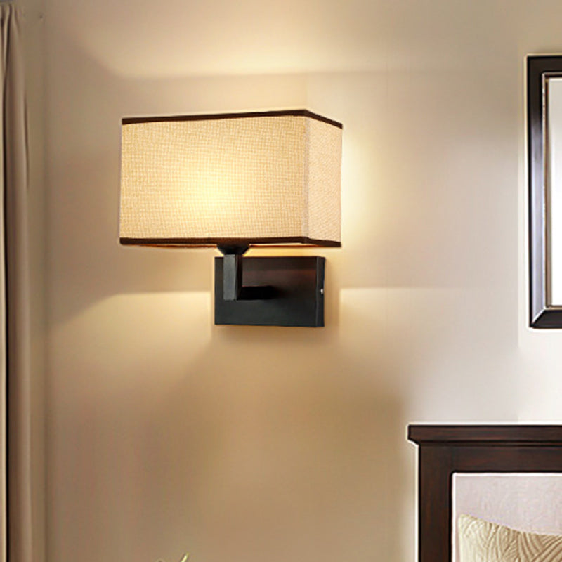 Rectangular Wall Lighting Minimalist Fabric 1 Head Beige/Flaxen Wall Mounted Light for Bedroom Clearhalo 'Cast Iron' 'Glass' 'Industrial' 'Modern wall lights' 'Modern' 'Tiffany' 'Traditional wall lights' 'Wall Lamps & Sconces' 'Wall Lights' Lighting' 1982870