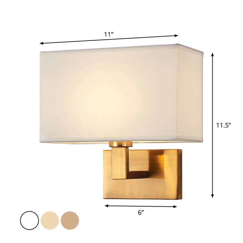 Postmodern Cuboid Sconce Lamp Fabric 1-Light Bedside Reading Wall Light in White/Beige/Brown with Black/Gold Arm Clearhalo 'Cast Iron' 'Glass' 'Industrial' 'Modern wall lights' 'Modern' 'Tiffany' 'Traditional wall lights' 'Wall Lamps & Sconces' 'Wall Lights' Lighting' 1982885