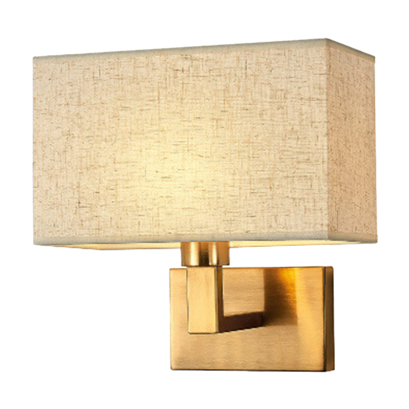 Postmodern Cuboid Sconce Lamp Fabric 1-Light Bedside Reading Wall Light in White/Beige/Brown with Black/Gold Arm Clearhalo 'Cast Iron' 'Glass' 'Industrial' 'Modern wall lights' 'Modern' 'Tiffany' 'Traditional wall lights' 'Wall Lamps & Sconces' 'Wall Lights' Lighting' 1982887