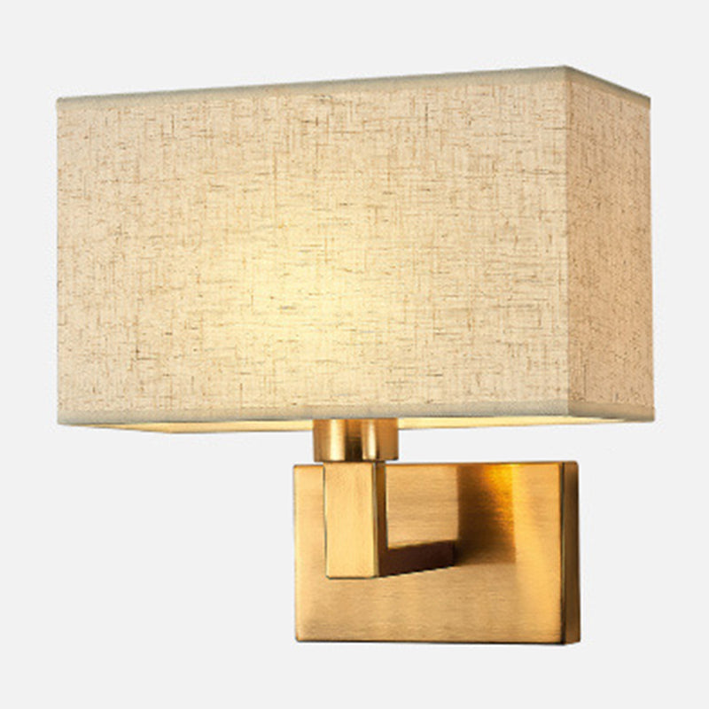 Postmodern Cuboid Sconce Lamp Fabric 1-Light Bedside Reading Wall Light in White/Beige/Brown with Black/Gold Arm Clearhalo 'Cast Iron' 'Glass' 'Industrial' 'Modern wall lights' 'Modern' 'Tiffany' 'Traditional wall lights' 'Wall Lamps & Sconces' 'Wall Lights' Lighting' 1982888