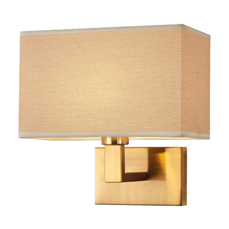 Postmodern Cuboid Sconce Lamp Fabric 1-Light Bedside Reading Wall Light in White/Beige/Brown with Black/Gold Arm Clearhalo 'Cast Iron' 'Glass' 'Industrial' 'Modern wall lights' 'Modern' 'Tiffany' 'Traditional wall lights' 'Wall Lamps & Sconces' 'Wall Lights' Lighting' 1982890