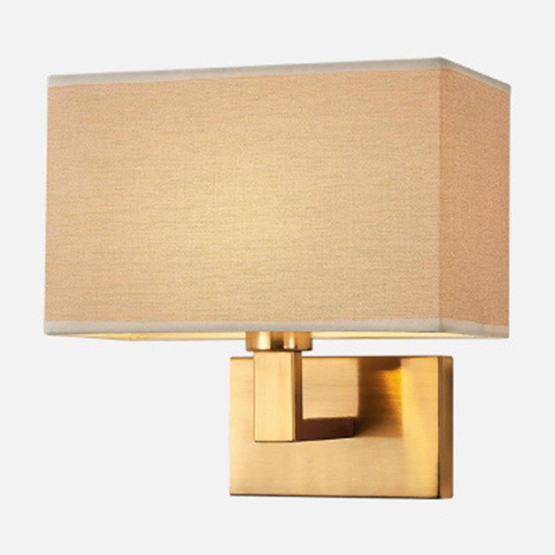 Postmodern Cuboid Sconce Lamp Fabric 1-Light Bedside Reading Wall Light in White/Beige/Brown with Black/Gold Arm Clearhalo 'Cast Iron' 'Glass' 'Industrial' 'Modern wall lights' 'Modern' 'Tiffany' 'Traditional wall lights' 'Wall Lamps & Sconces' 'Wall Lights' Lighting' 1982891