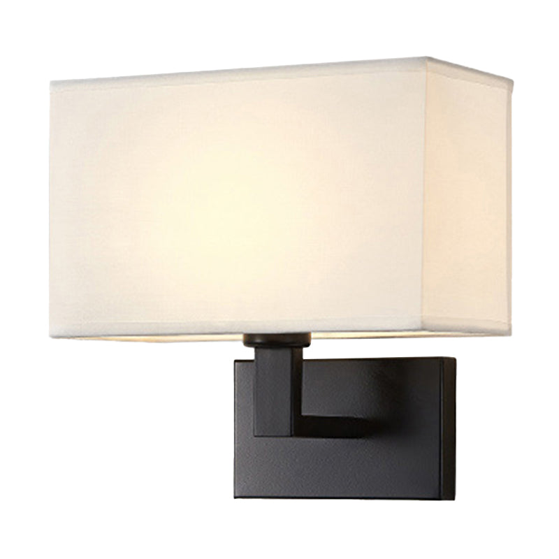 Postmodern Cuboid Sconce Lamp Fabric 1-Light Bedside Reading Wall Light in White/Beige/Brown with Black/Gold Arm Clearhalo 'Cast Iron' 'Glass' 'Industrial' 'Modern wall lights' 'Modern' 'Tiffany' 'Traditional wall lights' 'Wall Lamps & Sconces' 'Wall Lights' Lighting' 1982893