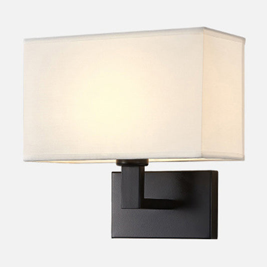 Postmodern Cuboid Sconce Lamp Fabric 1-Light Bedside Reading Wall Light in White/Beige/Brown with Black/Gold Arm Clearhalo 'Cast Iron' 'Glass' 'Industrial' 'Modern wall lights' 'Modern' 'Tiffany' 'Traditional wall lights' 'Wall Lamps & Sconces' 'Wall Lights' Lighting' 1982894