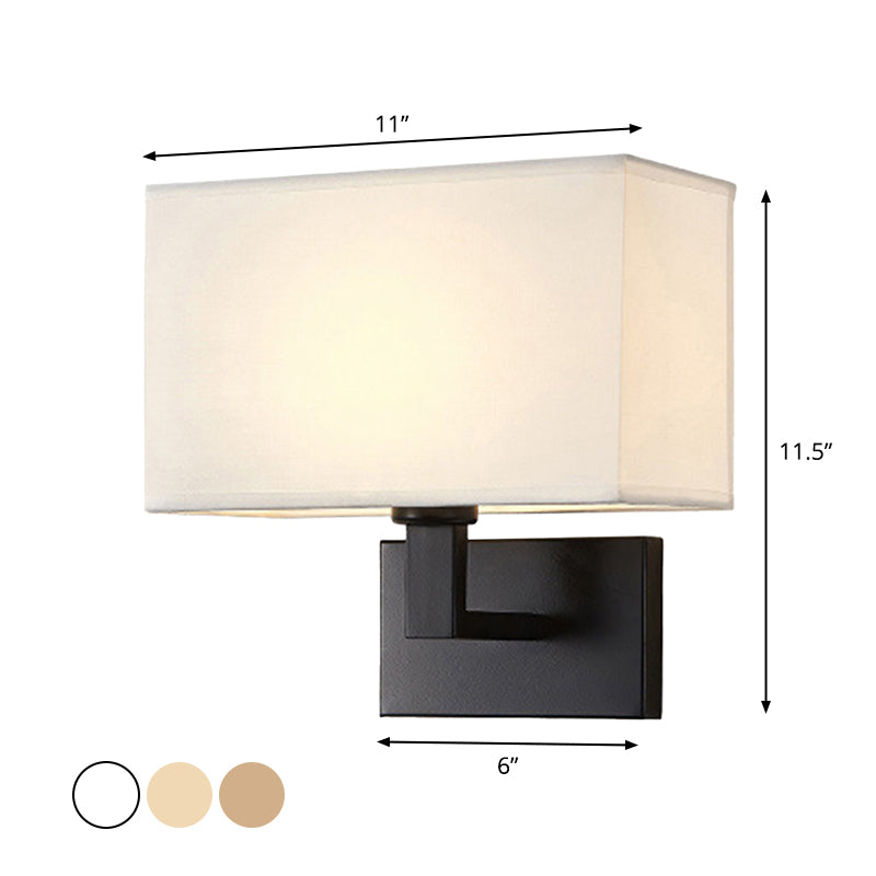 Postmodern Cuboid Sconce Lamp Fabric 1-Light Bedside Reading Wall Light in White/Beige/Brown with Black/Gold Arm Clearhalo 'Cast Iron' 'Glass' 'Industrial' 'Modern wall lights' 'Modern' 'Tiffany' 'Traditional wall lights' 'Wall Lamps & Sconces' 'Wall Lights' Lighting' 1982895