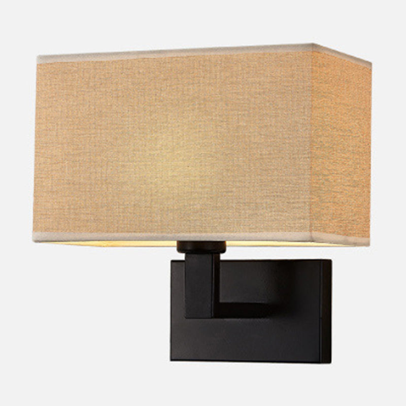 Postmodern Cuboid Sconce Lamp Fabric 1-Light Bedside Reading Wall Light in White/Beige/Brown with Black/Gold Arm Clearhalo 'Cast Iron' 'Glass' 'Industrial' 'Modern wall lights' 'Modern' 'Tiffany' 'Traditional wall lights' 'Wall Lamps & Sconces' 'Wall Lights' Lighting' 1982899
