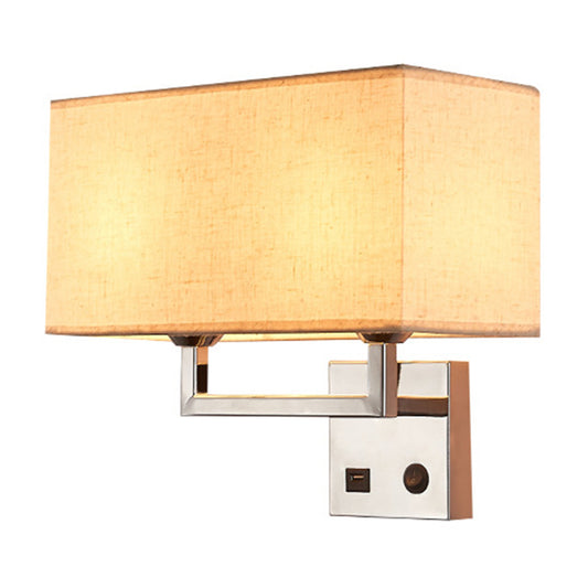 Cuboidal Fabric Wall Light Fixture Minimalist 2 Lights Beige/White Wall Mounted Lamp for Living Room Beige Clearhalo 'Cast Iron' 'Glass' 'Industrial' 'Modern wall lights' 'Modern' 'Tiffany' 'Traditional wall lights' 'Wall Lamps & Sconces' 'Wall Lights' Lighting' 1982900