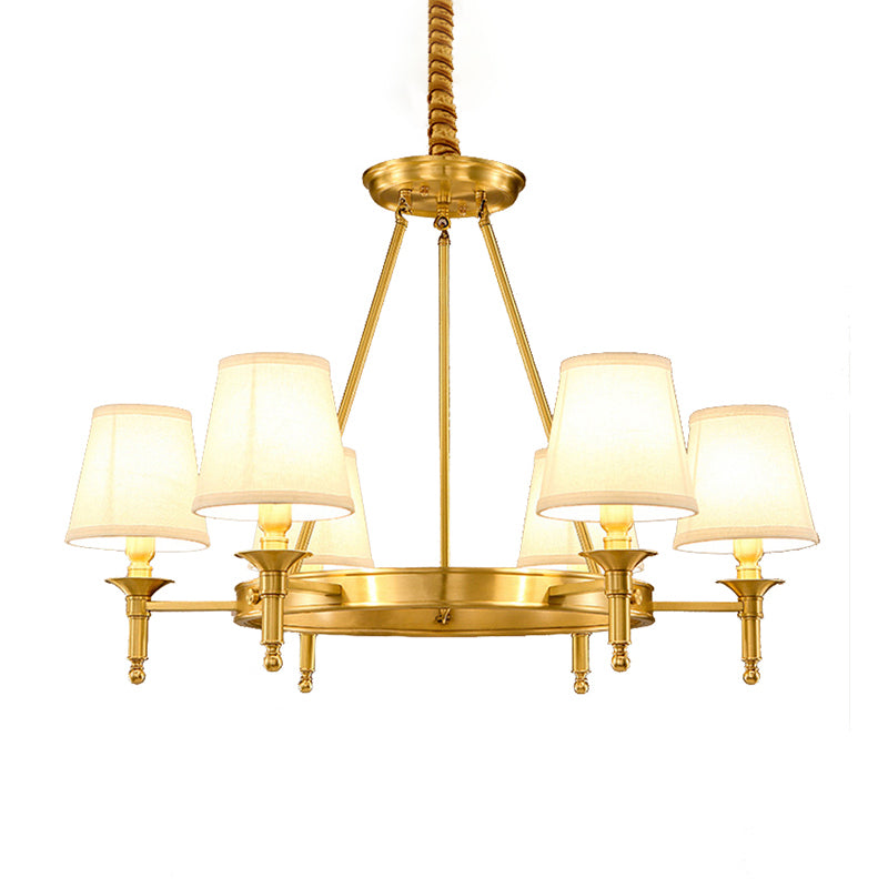 Cone Shade Living Room Pendant Light Traditional Fabric 3/6/8 Heads Gold Chandelier Lamp 6 Gold Clearhalo 'Ceiling Lights' 'Chandeliers' Lighting' options 1982932_49cd28bb-ced6-4f0f-914d-9b8370e68160