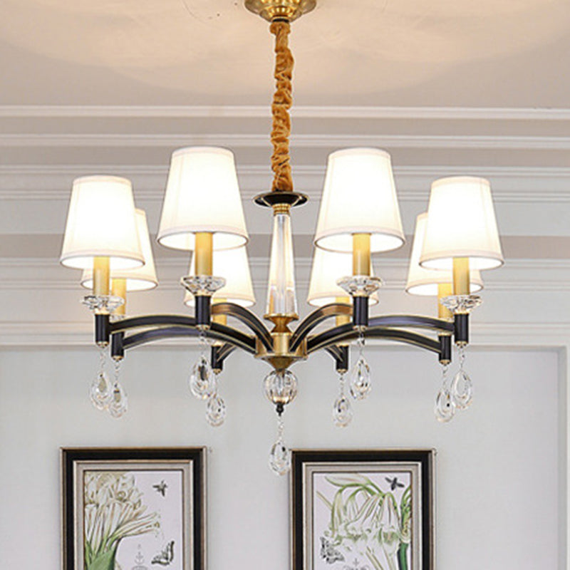 Fabric Cone Chandelier Lamp Modern 6/8 Lights Fabric Hanging Light Fixture with Crystal Accent 8 Black Clearhalo 'Ceiling Lights' 'Chandeliers' 'Modern Chandeliers' 'Modern' Lighting' 1983027