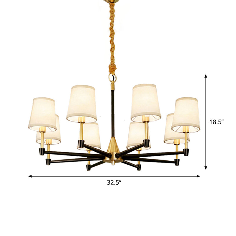 Conic Bedroom Ceiling Hang Light Fabric/White Glass 6/8-Light Modern Chandelier in Black and Gold Clearhalo 'Ceiling Lights' 'Chandeliers' 'Modern Chandeliers' 'Modern' Lighting' 1983044