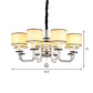 4/6/8 Heads Ceiling Chandelier Modern Living Room Suspension Pendant with Round Fabric Shade in White Clearhalo 'Ceiling Lights' 'Chandeliers' Lighting' options 1983117