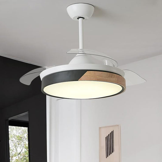 4-Blade Modernist LED Semi Flush Patchwork Round 20" Wide Ceiling Fan Light Fixture with Acrylic Shade Black Clearhalo 'Ceiling Fans with Lights' 'Ceiling Fans' 'Modern Ceiling Fans' 'Modern' Lighting' 1983125