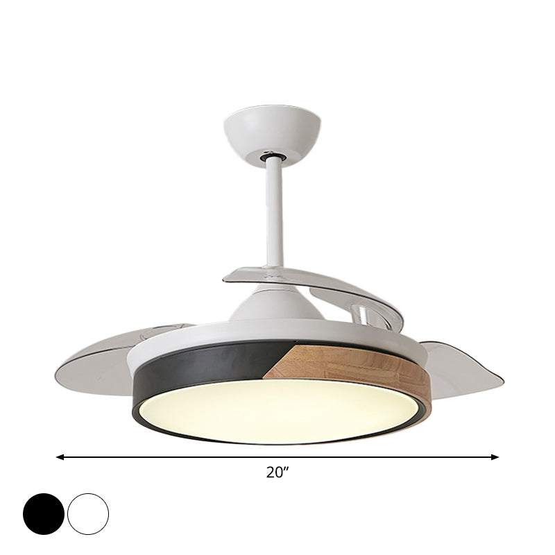 4-Blade Modernist LED Semi Flush Patchwork Round 20" Wide Ceiling Fan Light Fixture with Acrylic Shade Clearhalo 'Ceiling Fans with Lights' 'Ceiling Fans' 'Modern Ceiling Fans' 'Modern' Lighting' 1983128