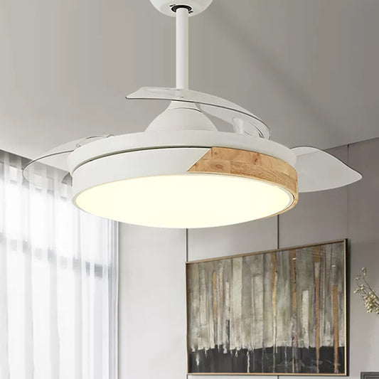 4-Blade Modernist LED Semi Flush Patchwork Round 20" Wide Ceiling Fan Light Fixture with Acrylic Shade White Clearhalo 'Ceiling Fans with Lights' 'Ceiling Fans' 'Modern Ceiling Fans' 'Modern' Lighting' 1983129