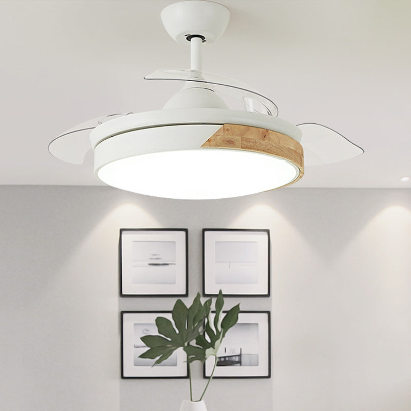 4-Blade Modernist LED Semi Flush Patchwork Round 20" Wide Ceiling Fan Light Fixture with Acrylic Shade Clearhalo 'Ceiling Fans with Lights' 'Ceiling Fans' 'Modern Ceiling Fans' 'Modern' Lighting' 1983130