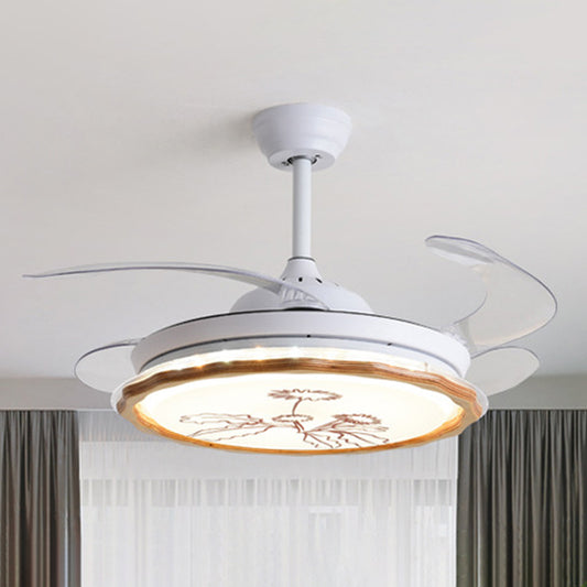 White Scalloped Pendant Fan Light Fixture Simplicity LED Acrylic Semi Mount Lighting with 4 Blades, 20" Wide White B Clearhalo 'Ceiling Fans with Lights' 'Ceiling Fans' 'Modern Ceiling Fans' 'Modern' Lighting' 1983137