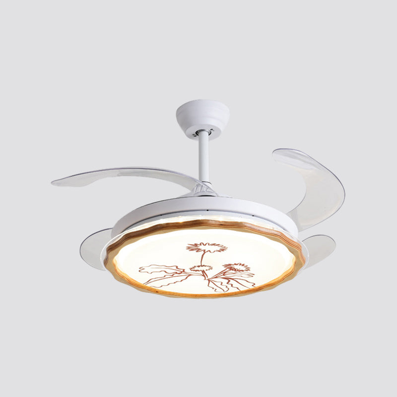 White Scalloped Pendant Fan Light Fixture Simplicity LED Acrylic Semi Mount Lighting with 4 Blades, 20" Wide Clearhalo 'Ceiling Fans with Lights' 'Ceiling Fans' 'Modern Ceiling Fans' 'Modern' Lighting' 1983139