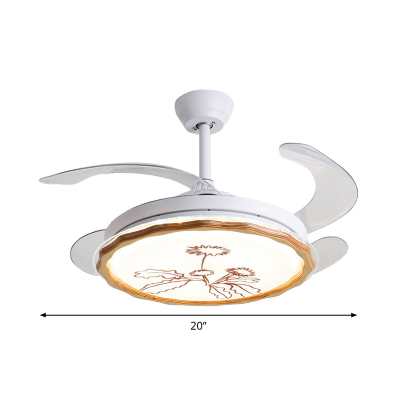 White Scalloped Pendant Fan Light Fixture Simplicity LED Acrylic Semi Mount Lighting with 4 Blades, 20" Wide Clearhalo 'Ceiling Fans with Lights' 'Ceiling Fans' 'Modern Ceiling Fans' 'Modern' Lighting' 1983140