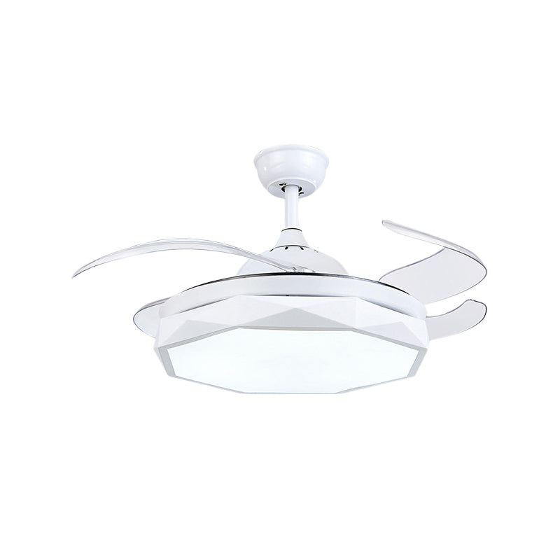 Faceted Metal Semi Flush Mount Lighting Modern 18.5" Wide LED Pendant Fan Lamp with 4 Blades White Clearhalo 'Ceiling Fans with Lights' 'Ceiling Fans' 'Modern Ceiling Fans' 'Modern' Lighting' 1983161