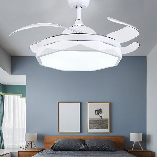 Faceted Metal Semi Flush Mount Lighting Modern 18.5" Wide LED Pendant Fan Lamp with 4 Blades Clearhalo 'Ceiling Fans with Lights' 'Ceiling Fans' 'Modern Ceiling Fans' 'Modern' Lighting' 1983162