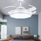 Faceted Metal Semi Flush Mount Lighting Modern 18.5" Wide LED Pendant Fan Lamp with 4 Blades Clearhalo 'Ceiling Fans with Lights' 'Ceiling Fans' 'Modern Ceiling Fans' 'Modern' Lighting' 1983162