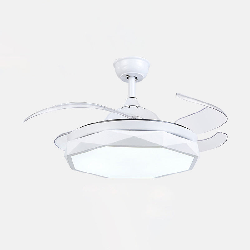 Faceted Metal Semi Flush Mount Lighting Modern 18.5" Wide LED Pendant Fan Lamp with 4 Blades Clearhalo 'Ceiling Fans with Lights' 'Ceiling Fans' 'Modern Ceiling Fans' 'Modern' Lighting' 1983163