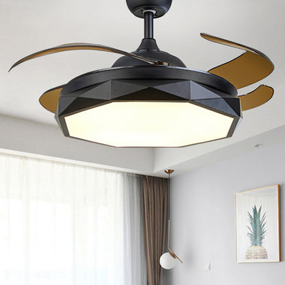 Faceted Metal Semi Flush Mount Lighting Modern 18.5" Wide LED Pendant Fan Lamp with 4 Blades Black Clearhalo 'Ceiling Fans with Lights' 'Ceiling Fans' 'Modern Ceiling Fans' 'Modern' Lighting' 1983165