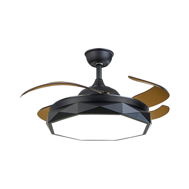 Faceted Metal Semi Flush Mount Lighting Modern 18.5" Wide LED Pendant Fan Lamp with 4 Blades Clearhalo 'Ceiling Fans with Lights' 'Ceiling Fans' 'Modern Ceiling Fans' 'Modern' Lighting' 1983166