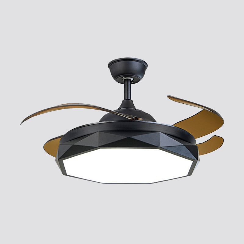 Faceted Metal Semi Flush Mount Lighting Modern 18.5" Wide LED Pendant Fan Lamp with 4 Blades Clearhalo 'Ceiling Fans with Lights' 'Ceiling Fans' 'Modern Ceiling Fans' 'Modern' Lighting' 1983167
