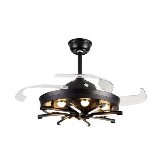 19" Wide Radial Semi Flush Light Fixture Modernism Metal LED Bedroom Pendant Fan Lamp with 4 Blades Black Clearhalo 'Ceiling Fans with Lights' 'Ceiling Fans' 'Modern Ceiling Fans' 'Modern' Lighting' 1983168