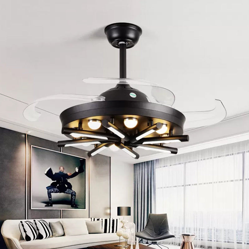 19" Wide Radial Semi Flush Light Fixture Modernism Metal LED Bedroom Pendant Fan Lamp with 4 Blades Clearhalo 'Ceiling Fans with Lights' 'Ceiling Fans' 'Modern Ceiling Fans' 'Modern' Lighting' 1983169