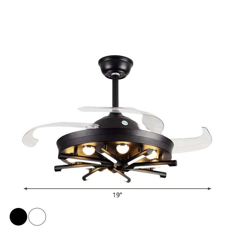 19" Wide Radial Semi Flush Light Fixture Modernism Metal LED Bedroom Pendant Fan Lamp with 4 Blades Clearhalo 'Ceiling Fans with Lights' 'Ceiling Fans' 'Modern Ceiling Fans' 'Modern' Lighting' 1983171