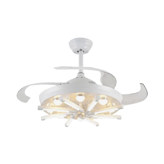19" Wide Radial Semi Flush Light Fixture Modernism Metal LED Bedroom Pendant Fan Lamp with 4 Blades White Clearhalo 'Ceiling Fans with Lights' 'Ceiling Fans' 'Modern Ceiling Fans' 'Modern' Lighting' 1983172