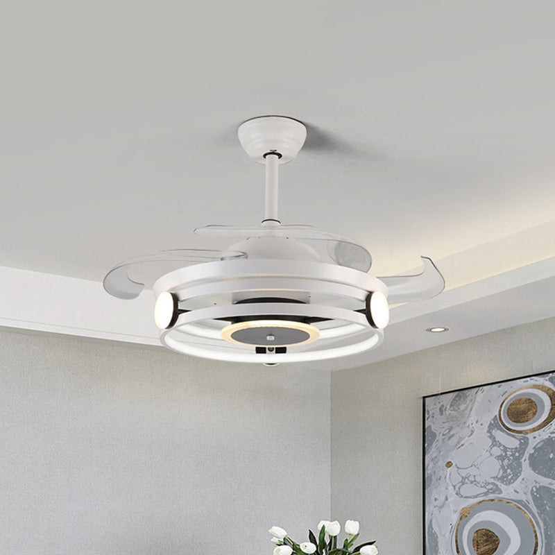 Macaron Circular 4 Blades Semi Flush Ceiling Light Acrylic Dining Room LED Hanging Fan Lamp, 20" Wide White Clearhalo 'Ceiling Fans with Lights' 'Ceiling Fans' 'Modern Ceiling Fans' 'Modern' Lighting' 1983178
