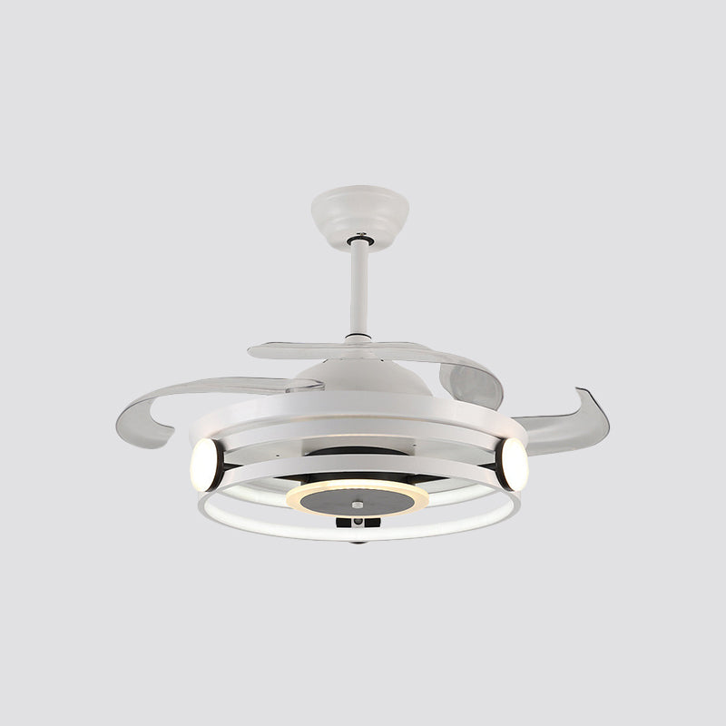 Macaron Circular 4 Blades Semi Flush Ceiling Light Acrylic Dining Room LED Hanging Fan Lamp, 20" Wide Clearhalo 'Ceiling Fans with Lights' 'Ceiling Fans' 'Modern Ceiling Fans' 'Modern' Lighting' 1983180