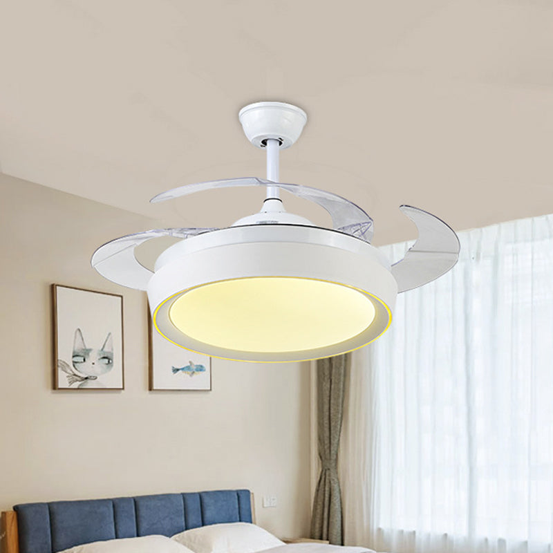 Drum Acrylic 4-Blade Hanging Fan Lamp Contemporary LED White Semi Flush Mount, 20" Wide Clearhalo 'Ceiling Fans with Lights' 'Ceiling Fans' 'Modern Ceiling Fans' 'Modern' Lighting' 1983183