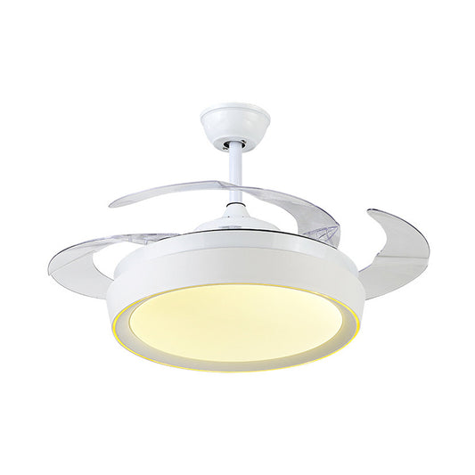 Drum Acrylic 4-Blade Hanging Fan Lamp Contemporary LED White Semi Flush Mount, 20" Wide Clearhalo 'Ceiling Fans with Lights' 'Ceiling Fans' 'Modern Ceiling Fans' 'Modern' Lighting' 1983184