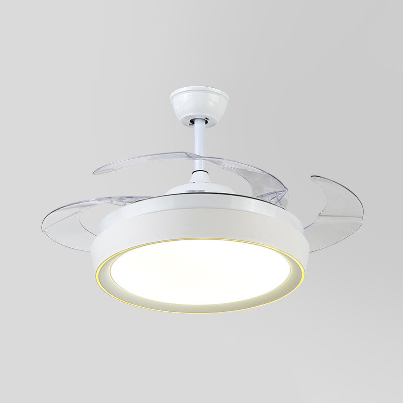 Drum Acrylic 4-Blade Hanging Fan Lamp Contemporary LED White Semi Flush Mount, 20" Wide Clearhalo 'Ceiling Fans with Lights' 'Ceiling Fans' 'Modern Ceiling Fans' 'Modern' Lighting' 1983185