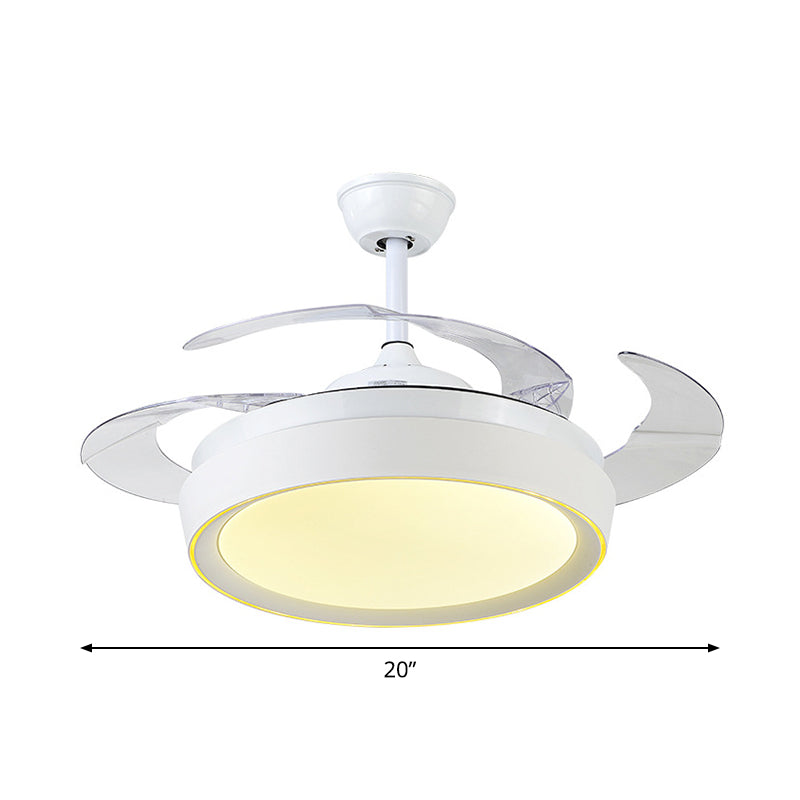 Drum Acrylic 4-Blade Hanging Fan Lamp Contemporary LED White Semi Flush Mount, 20" Wide Clearhalo 'Ceiling Fans with Lights' 'Ceiling Fans' 'Modern Ceiling Fans' 'Modern' Lighting' 1983186