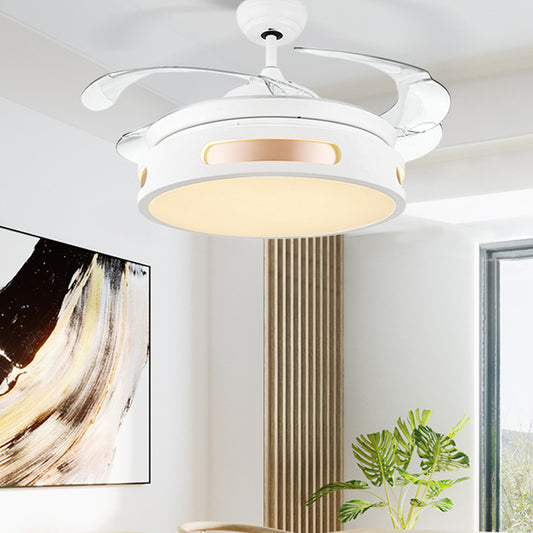 16" Wide Acrylic Drum Semi Flush Light Fixture Modernist LED White Ceiling Fan Lamp with 4 Blades Clearhalo 'Ceiling Fans with Lights' 'Ceiling Fans' 'Modern Ceiling Fans' 'Modern' Lighting' 1983188